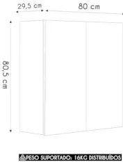 Armário de Cozinha Aéreo 2 Portas 80cm Minsk Freijó/Soft Z06 - Mpozena