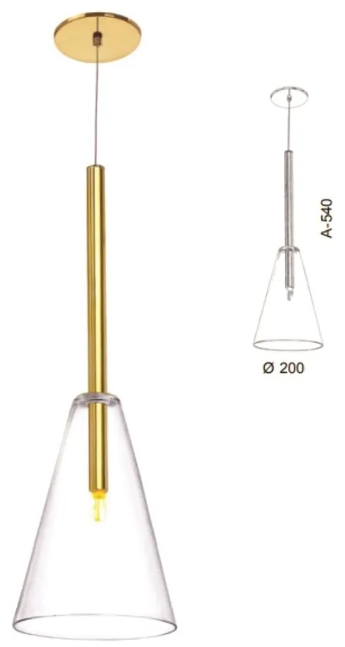 Pendente Cone Vidro Ø20X54Cm Metal E Vidro 01Xg9 |Old Artisan Pd-5471 (ONIX, CLEAR (TRANSPARENTE))