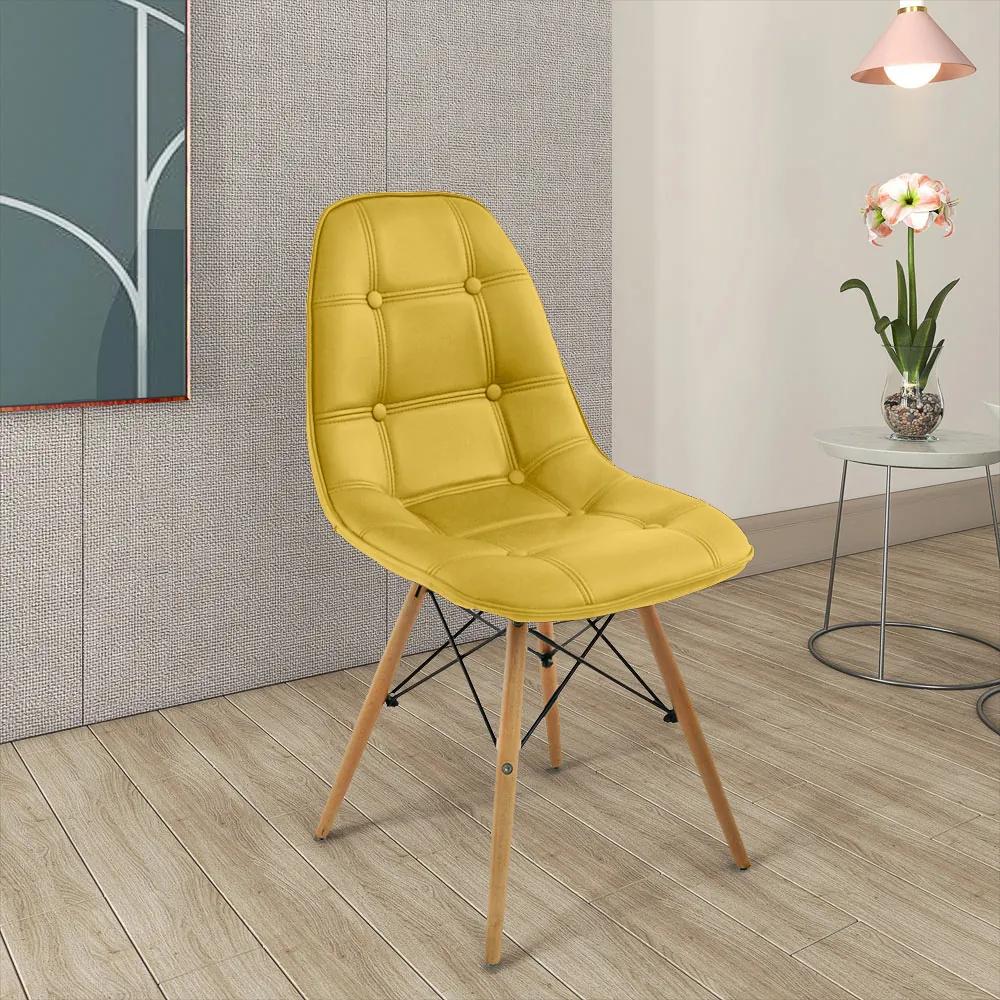 Cadeira Decorativa Sala e Escritório Cadenna PU Sintético Amarela G56 - Gran Belo