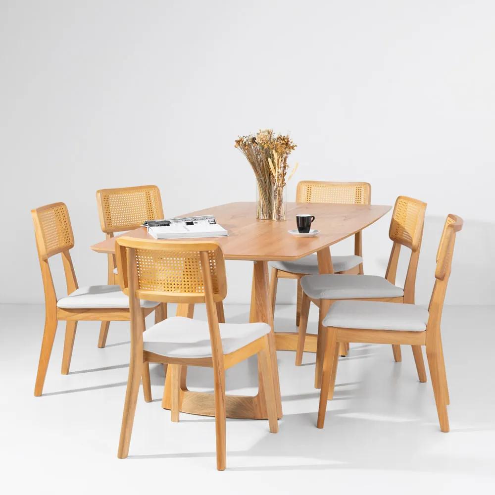 Conjunto Mesa de Jantar Clean Cinamomo 2m x 1m com 6 Cadeiras Lala Palha Cinza Claro