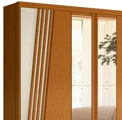 Guarda Roupa Casal 6 Portas Com Espelho 240cm Ouro Verde Cinamomo/Off