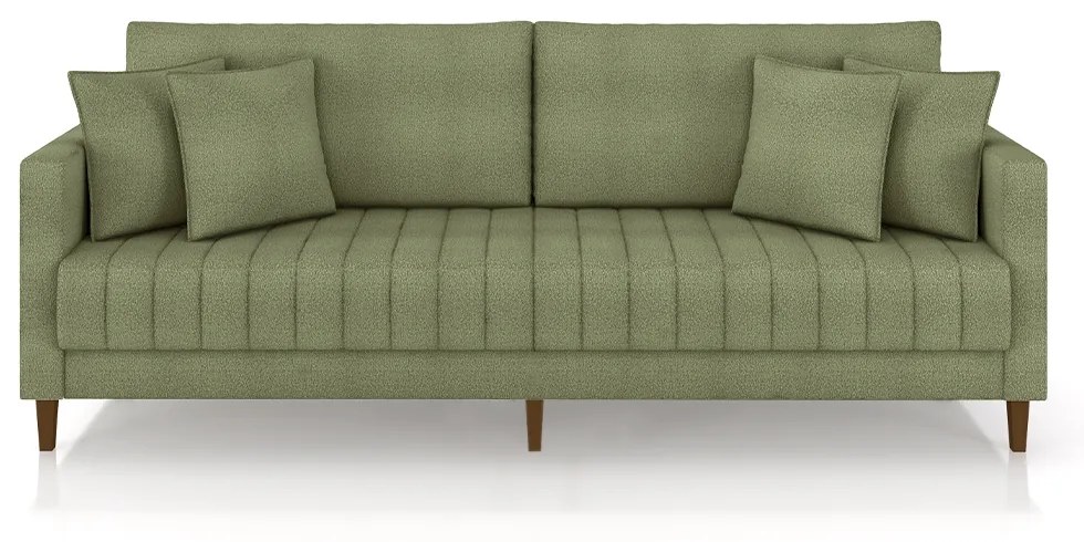 Sofá Living Decorativo Hamburgo 2 Lugares 196cm com Almofadas Pés em Madeira Bouclê Verde G33 - Gran Belo