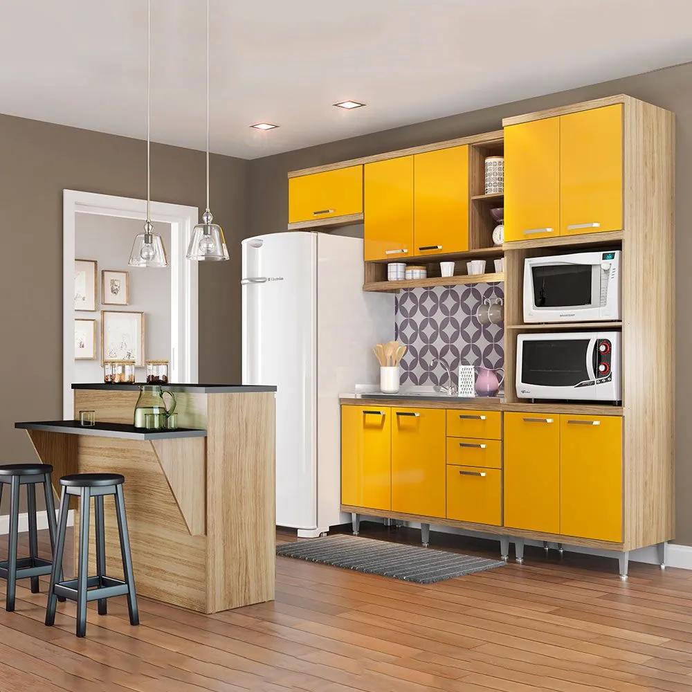 Cozinha Compacta sem Tampo 11 Portas 3 Gavetas 5843 Argila/Amarelo - Multimóveis