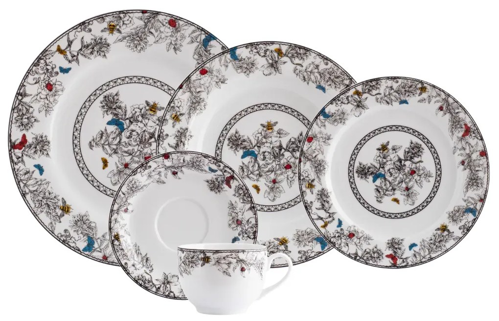 Aparelho De Jantar E Chá Porcelana Schmidt 30 Peças - Dec. Viveiro 2440