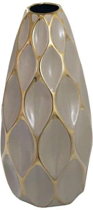 Vaso Decorativo Marrom com Detalhes em Dourado - 40x15x15cm