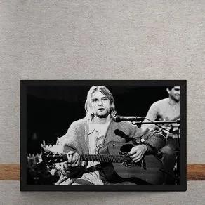 Quadro Decorativo Nirvana Kurt Cobain Violao Preto e Branco 25x35