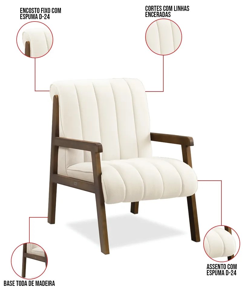 Poltrona Decorativa para Sala Base de Madeira Daline Bouclê E03 - D'Rossi - Verde