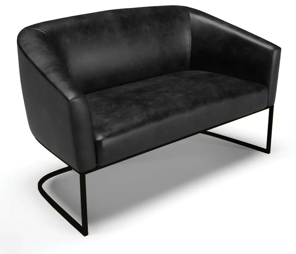 Sofá Namoradeira e Poltrona Base Industrial Preto Stella Sintético PU Preto D03 - D'Rossi