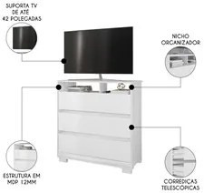 Cômoda para Quarto 3 Gavetas 90cm Califórnia Carvalho Branco/Branco -