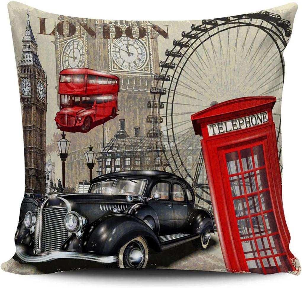 Almofada Londres Vintage 42x42cm com enchimento
