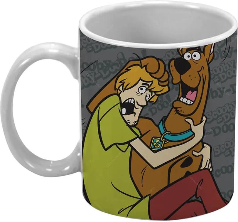 Caneca HB Scooby-Doo And Shaggy Frightened Cinza em Porcelana - 300 ml