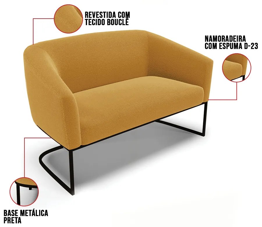 Sofá Namoradeira e 2 Poltronas Industrial Pto Stella Bouclê Most D03 - D'Rossi