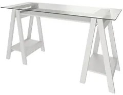 Mesa Escrivaninha 150cm Pés Cavalete Tampo de Vidro Cris A06 Branco -