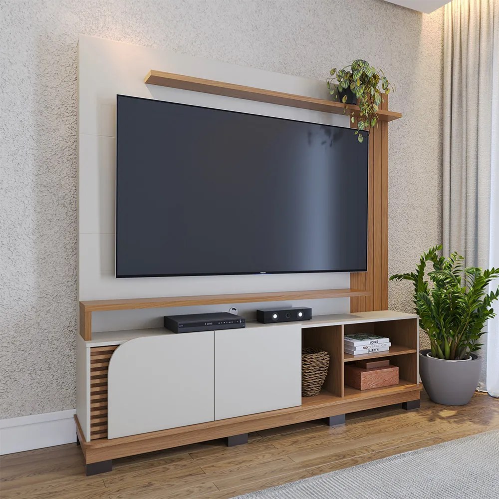 Estante de TV 75 Polegadas 180cm Itaim C04 - D'Rossi - Off White Matte e Freijó