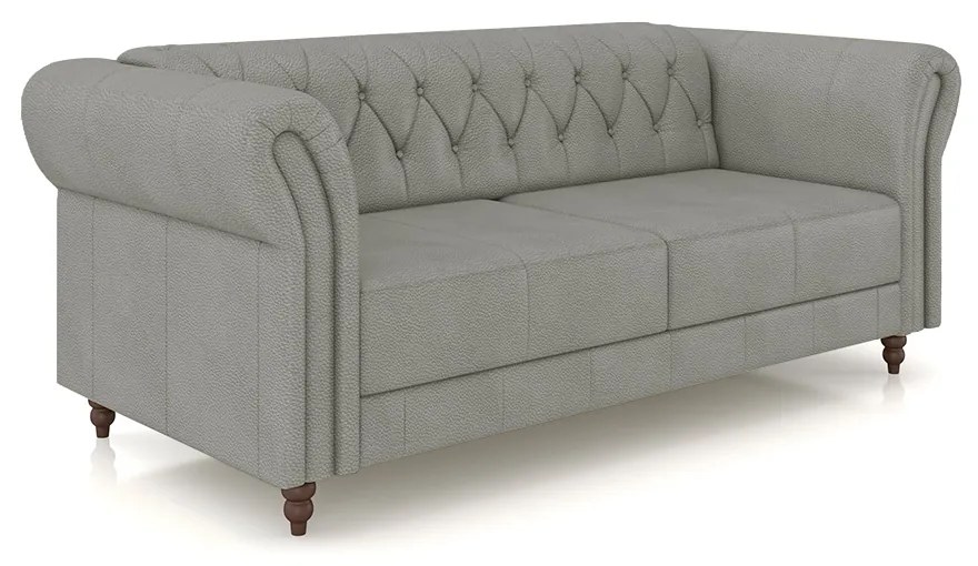 Sofá Living Sala de Estar Stanford Chesterfield 2 Lugares 180cm Pés de Madeira Couro Cinza G58 - Gran Belo