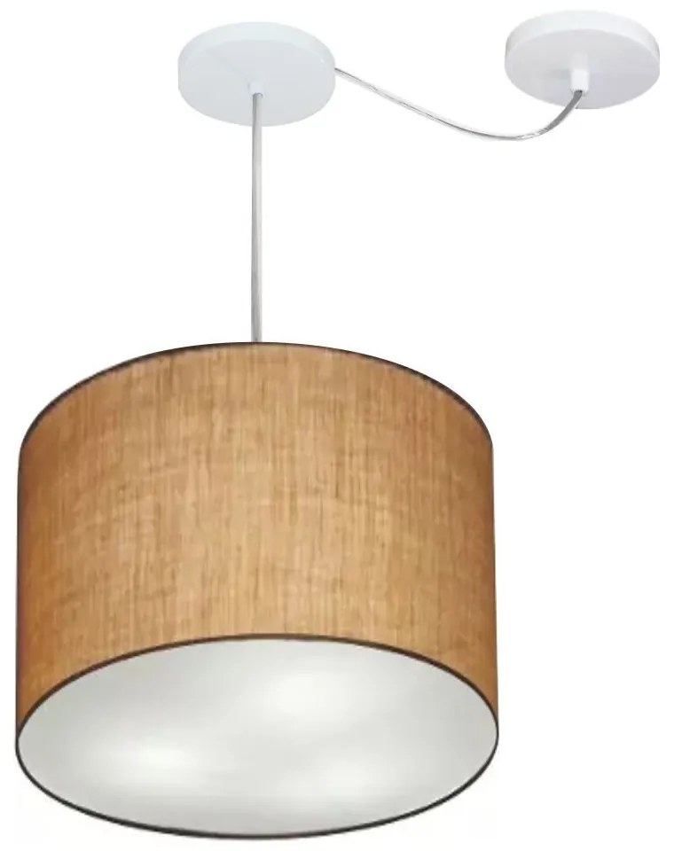 Lustre Pendente Cilíndrico Com Desvio de Centro Vivare Md-4258 Cúpula em Tecido 40x30cm - Bivolt - Palha - 110V/220V