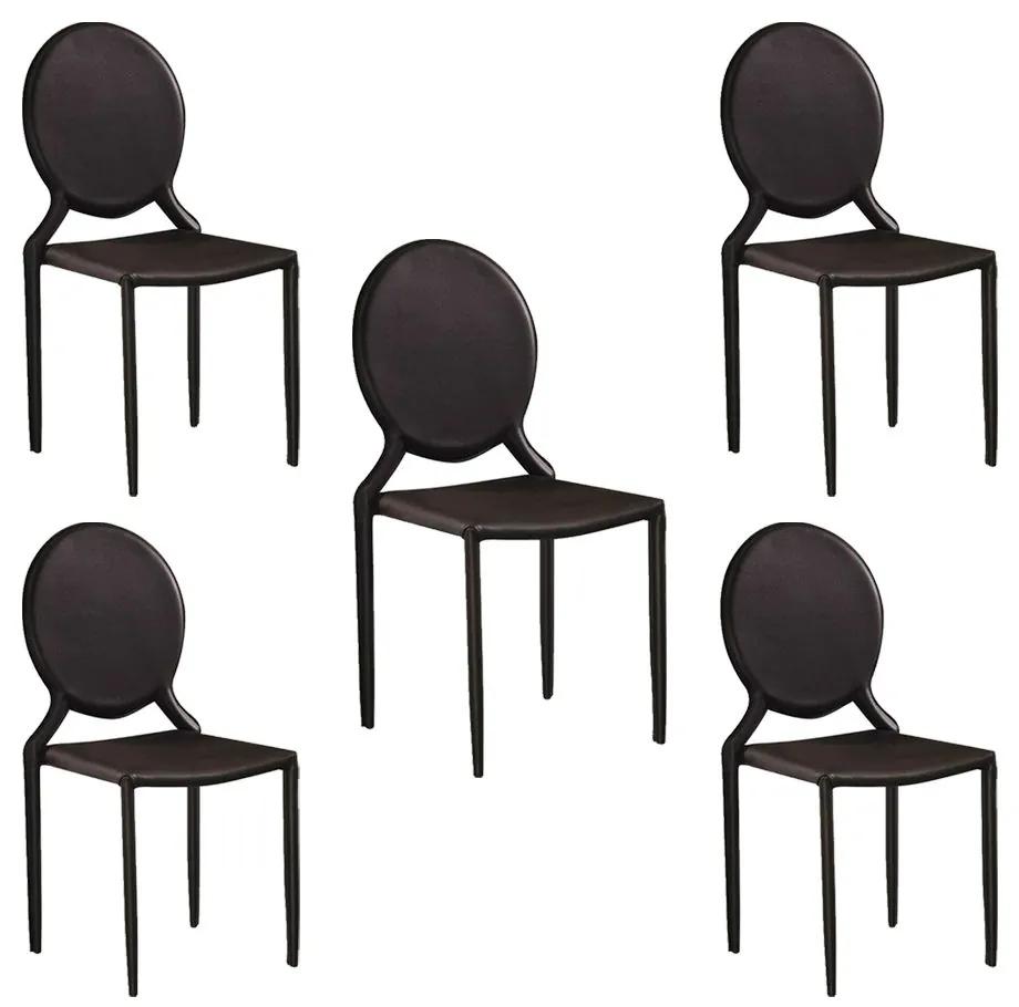 Kit 5 Cadeiras Decorativas Sala e Cozinha Karma Medalhão PVC Marrom G56 - Gran Belo
