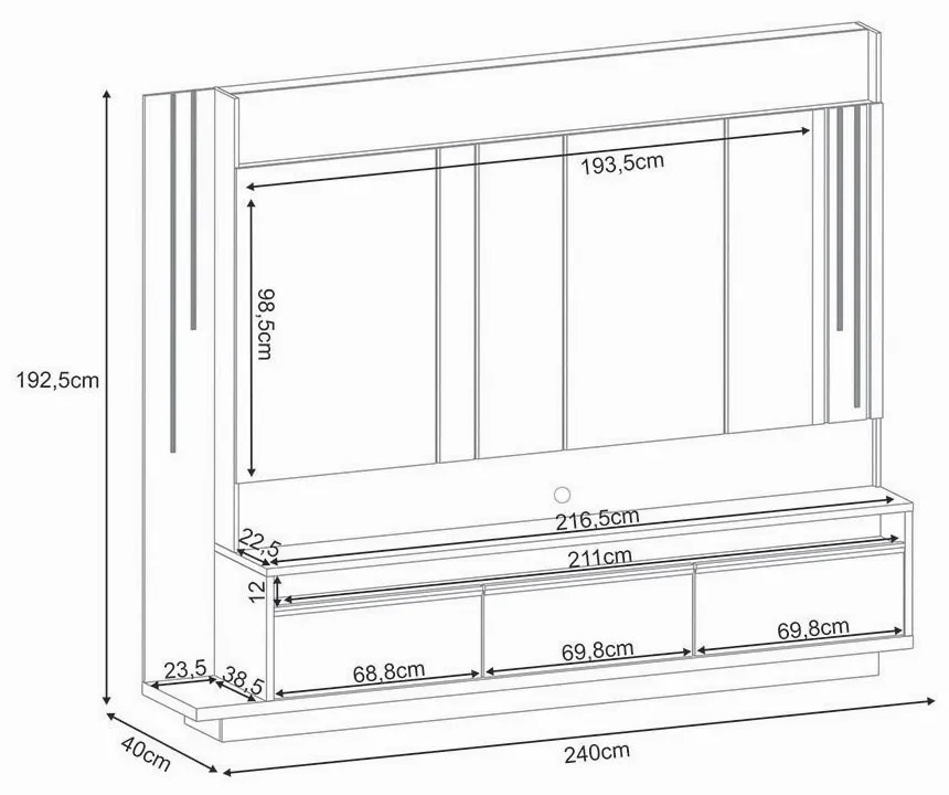 Estante de TV 75 Pol 240cm Fany Off White/Cinamomo H01 - D'Rossi