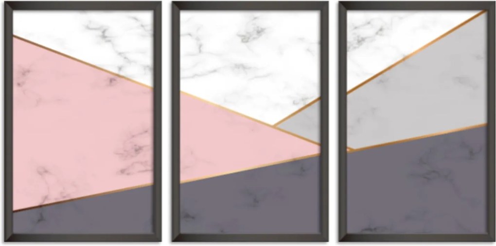 Quadro Oppen House  60x120cm Abstrato Escandinavo Coloridos Geométrico Triangulos Moldura Preta Sem Vidro    Mod: OH5710
