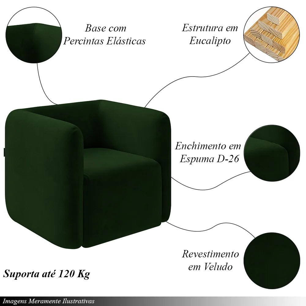 Kit 2 Poltronas Decorativas Sala de Estar Trinidad Base Fixa Veludo Verde G33 - Gran Belo