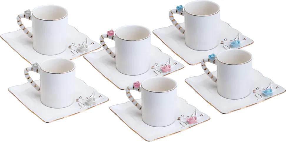 Conjunto de 6 Xícaras de Porcelana Wolff Para Café Flower Square 80ml - Plate Colorido