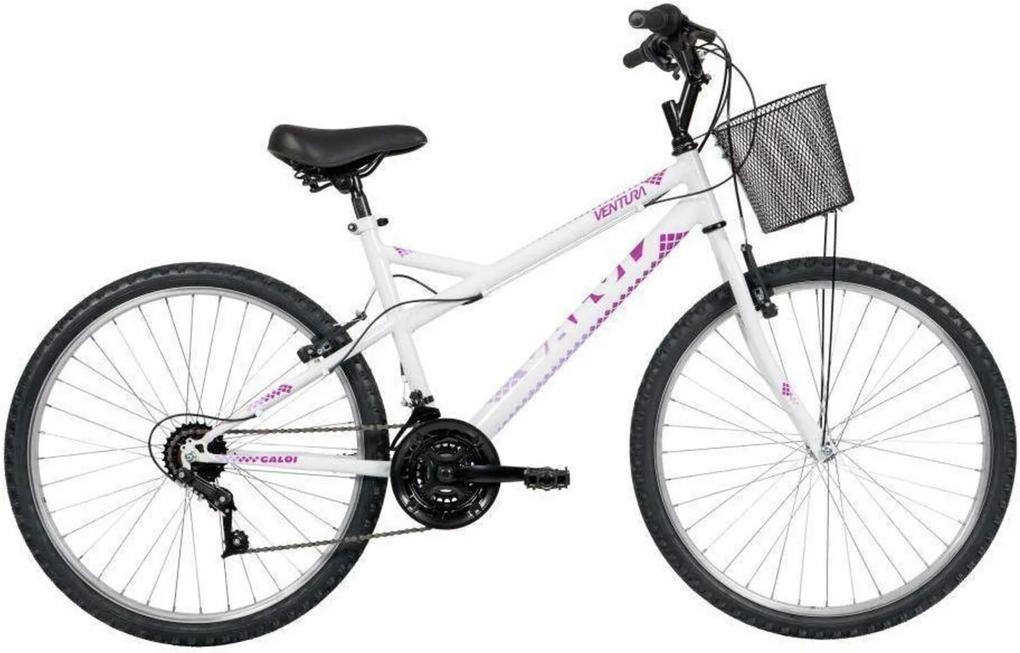 Bicicleta Mobilidade Caloi Ventura Aro 26 2020 - com Cesto 21 Vel - Branca