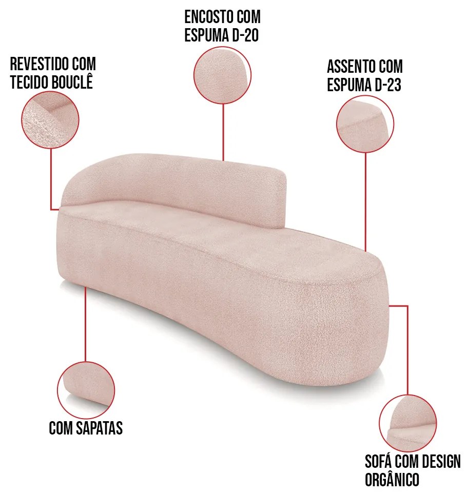 Sofá 4 Lugares Orgânico 220cm Morgan e 2 Poltronas Lua Bouclê Rosê D03 - D'Rossi