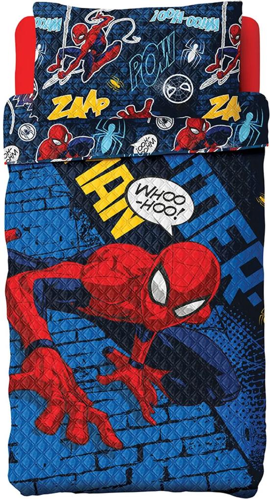 Colcha Dupla Face Solteiro Estampada Bouti Spider Man 1,60 m x 2,20 m Com 2 peças - Produto Importado Lepper Azul