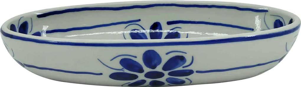 Travessa em Porcelana Azul Floral 26x12 cm