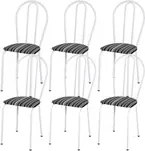 Kit 06 Cadeiras Tubular Branco 004 Assento Preto Listrado