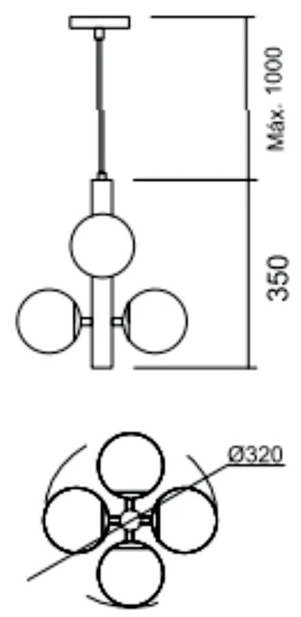 Pendente Pérola Vertical C/ 4 Globos Ø32X35Cm 4L G9 / Metal E Globo Ø1... (CB-M / CB-PV - Cobre Metálico + Cobre Polido, AMBAR)