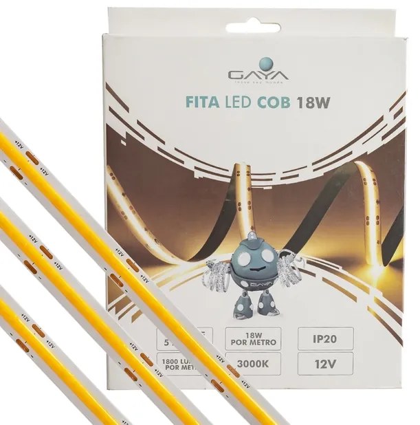 Fita De Led Cob 18w Por Metro 12v Irc90 5m 3000k