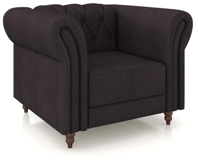 Poltrona Decorativa Sala de Estar Stanford Chesterfield Pés de Madeira Couro Borgonha G58 - Gran Belo