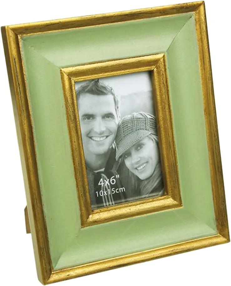Porta-Retrato Verde e Dourado Grande em Resina - 27x22 cm