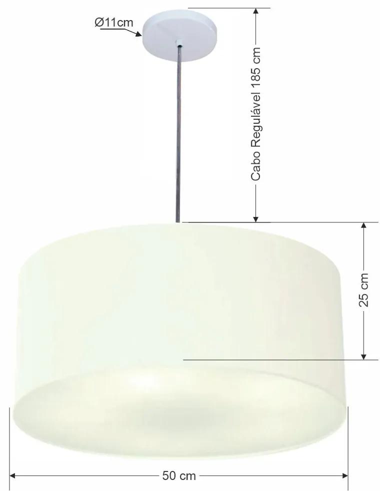 Pendente Cilíndrico Vivare Free Lux Md-4386 Cúpula em Tecido - Branca - Canopla branca e fio transparente