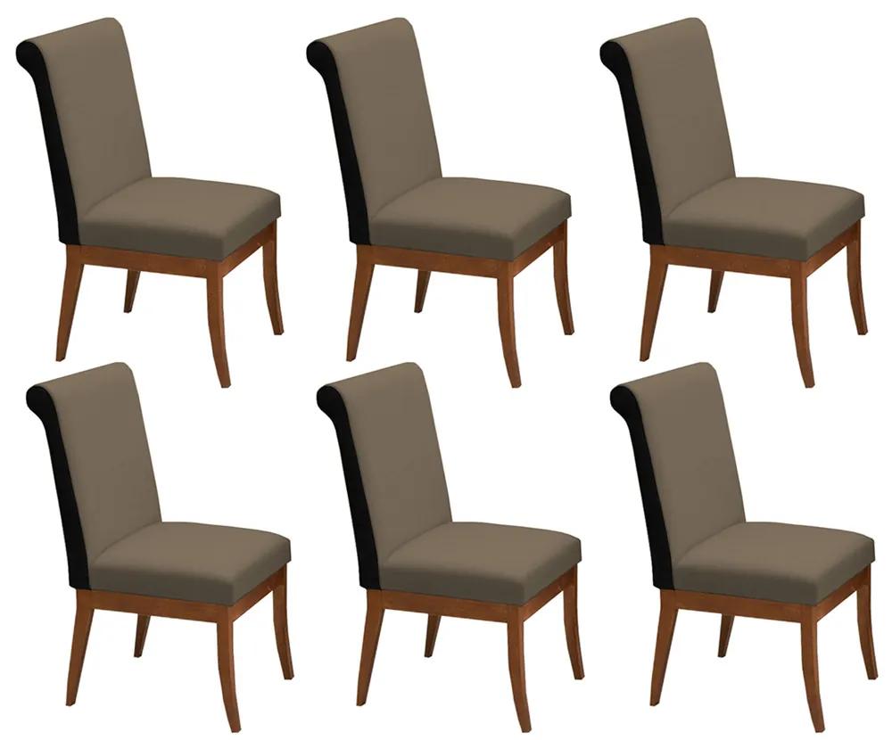 Conjunto 6 Cadeiras Larissa Veludo Cappuccino + Couríssimo Preto