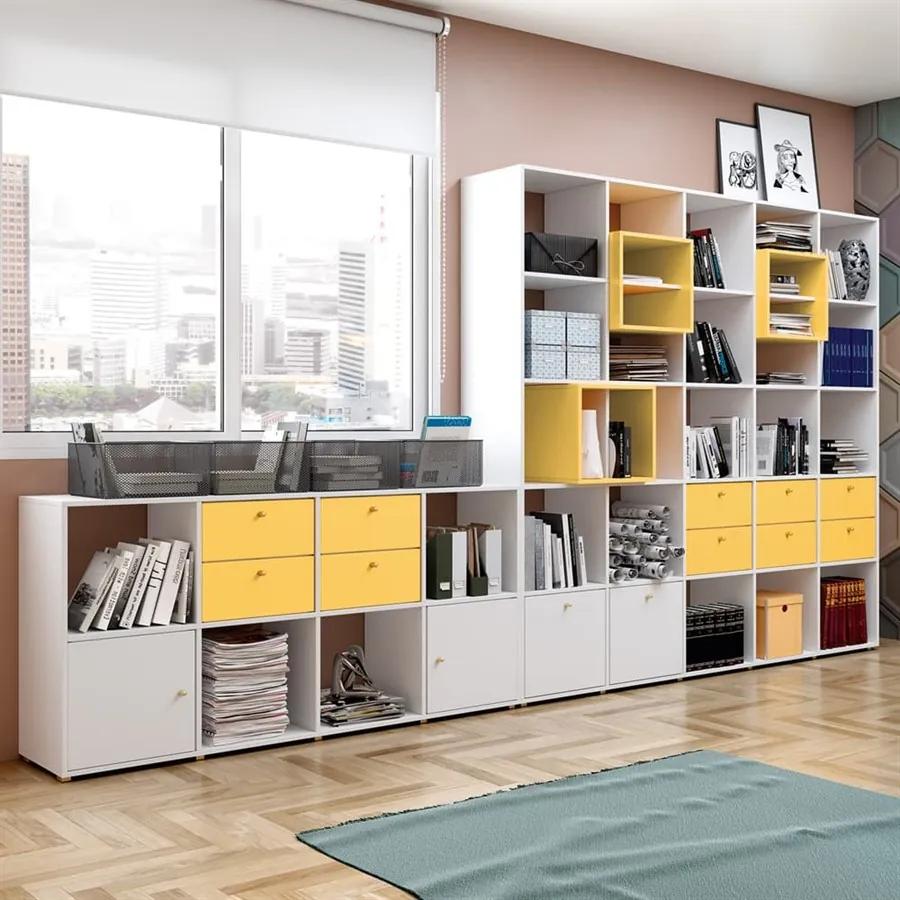 Estante Modular Lego Multifuncional Home Office Branco / Amarelo