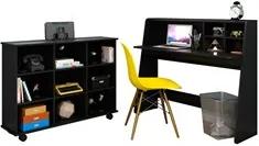 Mesa Escrivaninha Idealle Nicho Multiuso Toys Preto e Cadeira Charles