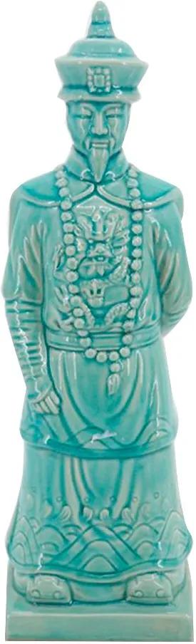 Estatueta Imperador Chinês em Porcelana em Pé Turquesa
