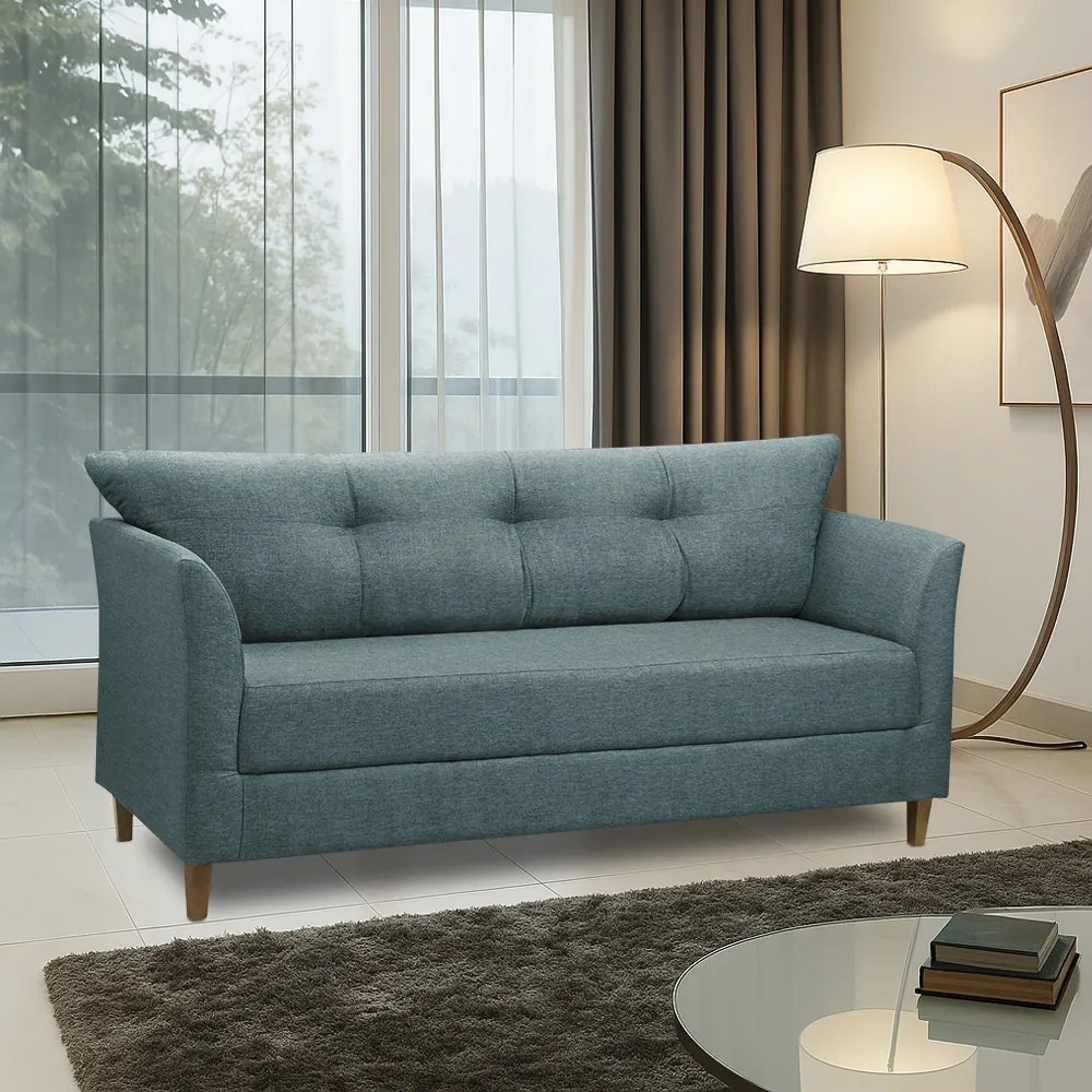 Sofá 3 Lugares Living para Sala Leblon 180cm Linho Azul E03 - D'Rossi