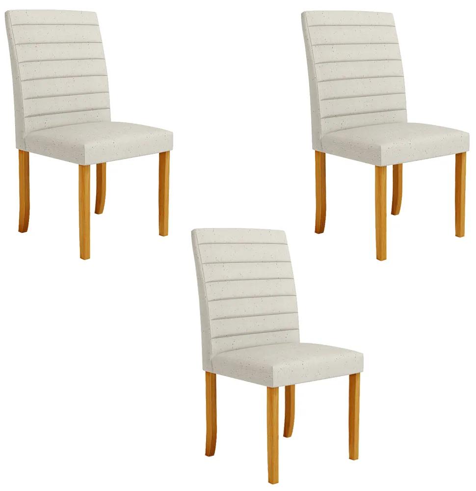 Kit 3 Cadeiras de Sala de Jantar Estofadas Veiga Madeira Maciça Linho Off White G78 - Gran Belo