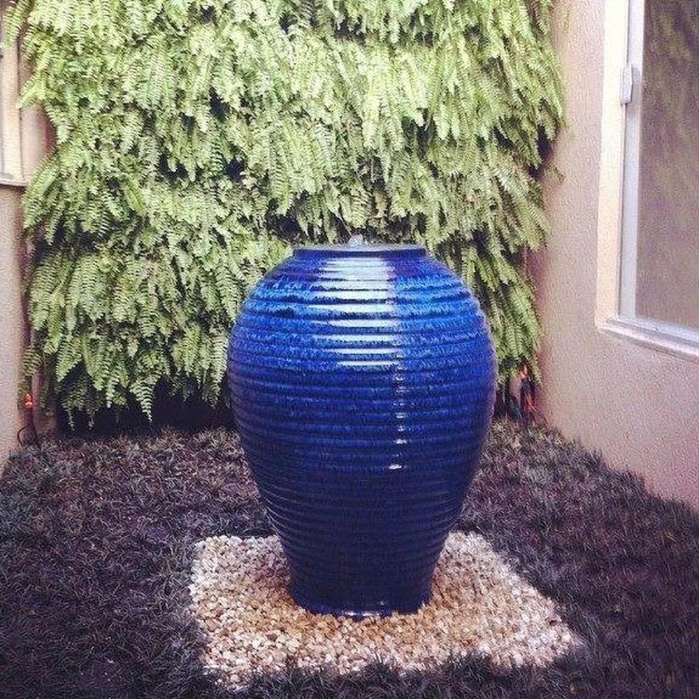 Vaso para Fonte Vietnamita Cerâmica Importado Grande Azul D64cm x A86cm