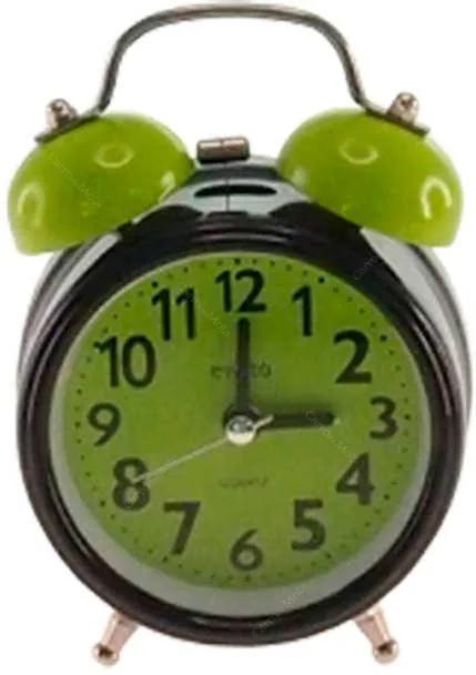 Relógio Despertador Blom Preto e Verde Redondo em Metal - 13x8 cm