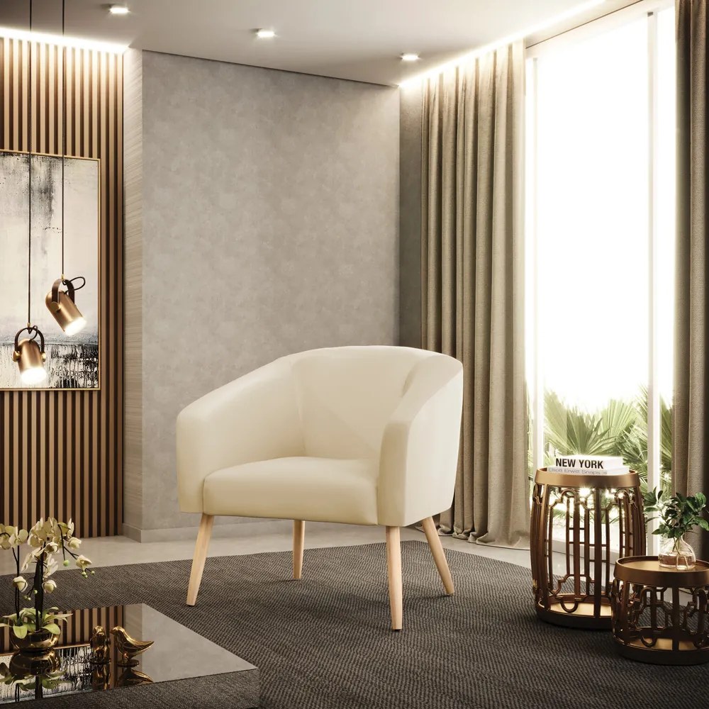 Poltrona Decorativa Pé Palito Natural Kit 2 Stella Sintético D03 - D'Rossi - Bege