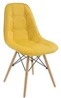 Cadeira Paris em Madeira Maciça e PU Amarelo