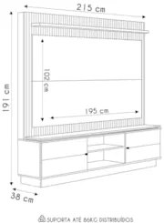 Estante Painel Para TV 75 Pol 215cm com Led Guape L06 Hanover/Off Whit