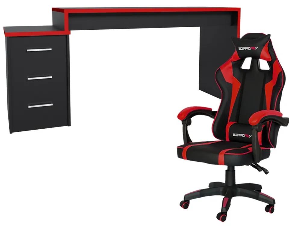 Conjunto PlayerXtreme PRO Mesa e Cadeira Gamer Preto Texturizado/Vermelho - Gran Belo