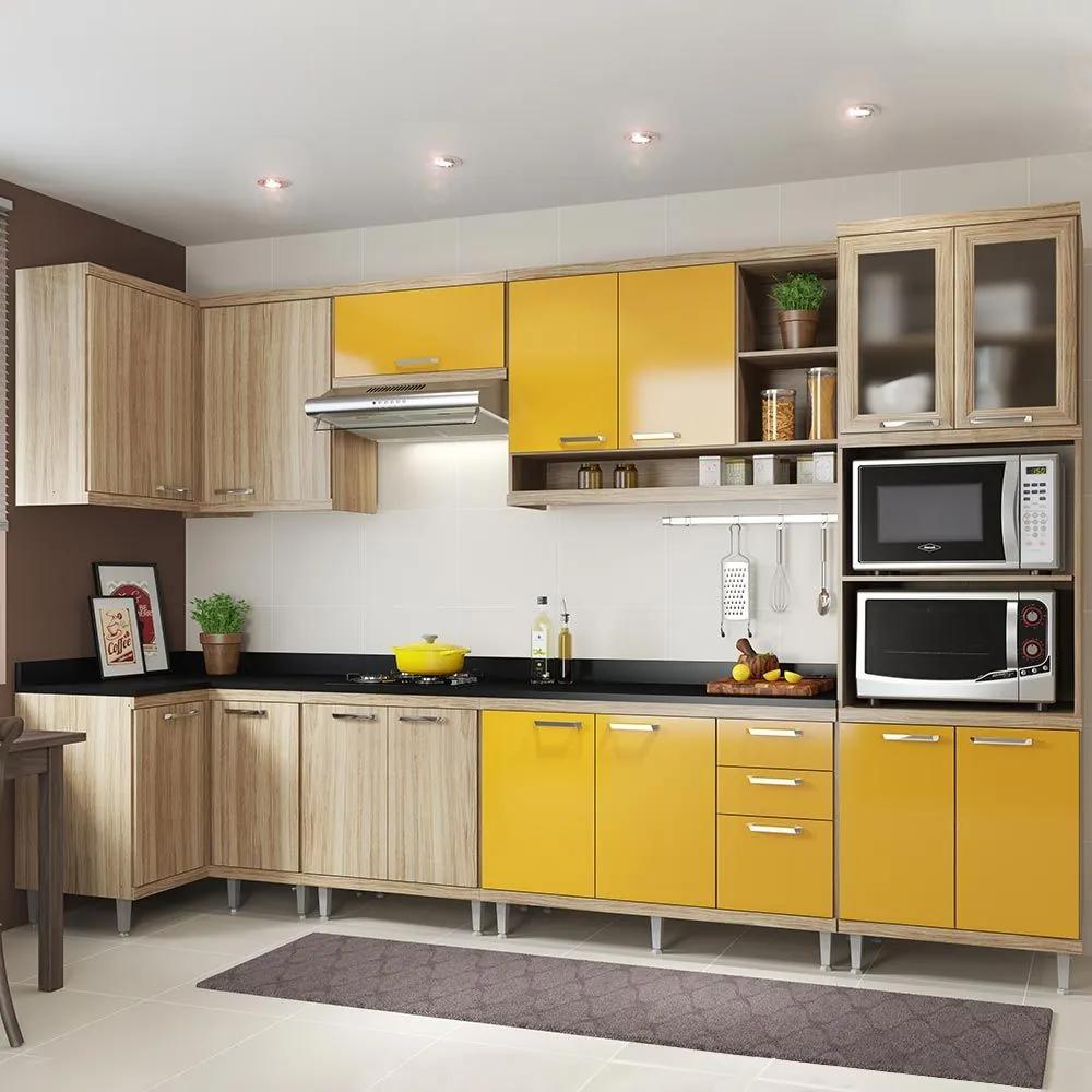 Cozinha Compacta 15 Portas Sicília Com Tampo 5831 Amarelo/Argila - Multimóveis