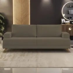 Sofá 3 Lugares 180cm Living Pés Curvos Santi D05 Suede Marrom - Mpozen