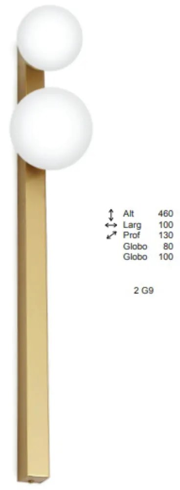 Arandela Point Slim 13X10X46Cm Globo Ø08Cm / Ø10Cm 2Xg9 - Old Artisan... (DOURADO FOSCO, AMBAR)